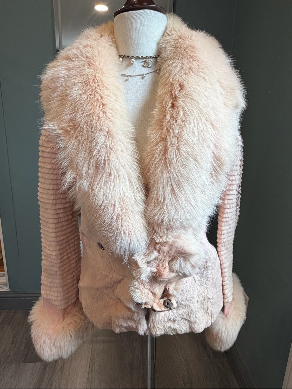 Pink Fox Fur Collar Rabbit Fur Jacket Y2K XS/S Repair Project